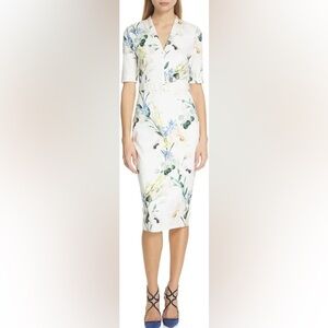 NWT Ted Baker Elegance Print V Neck Floral Bodycon Dress sz 2